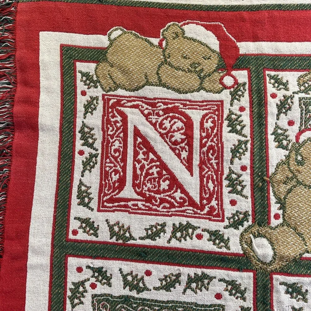 Noel Christmas Bear Tapestry Throw Blanket Afghan Beacon Tapestry 42x32